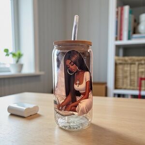 Artistic Glass Water Bottle with Straw